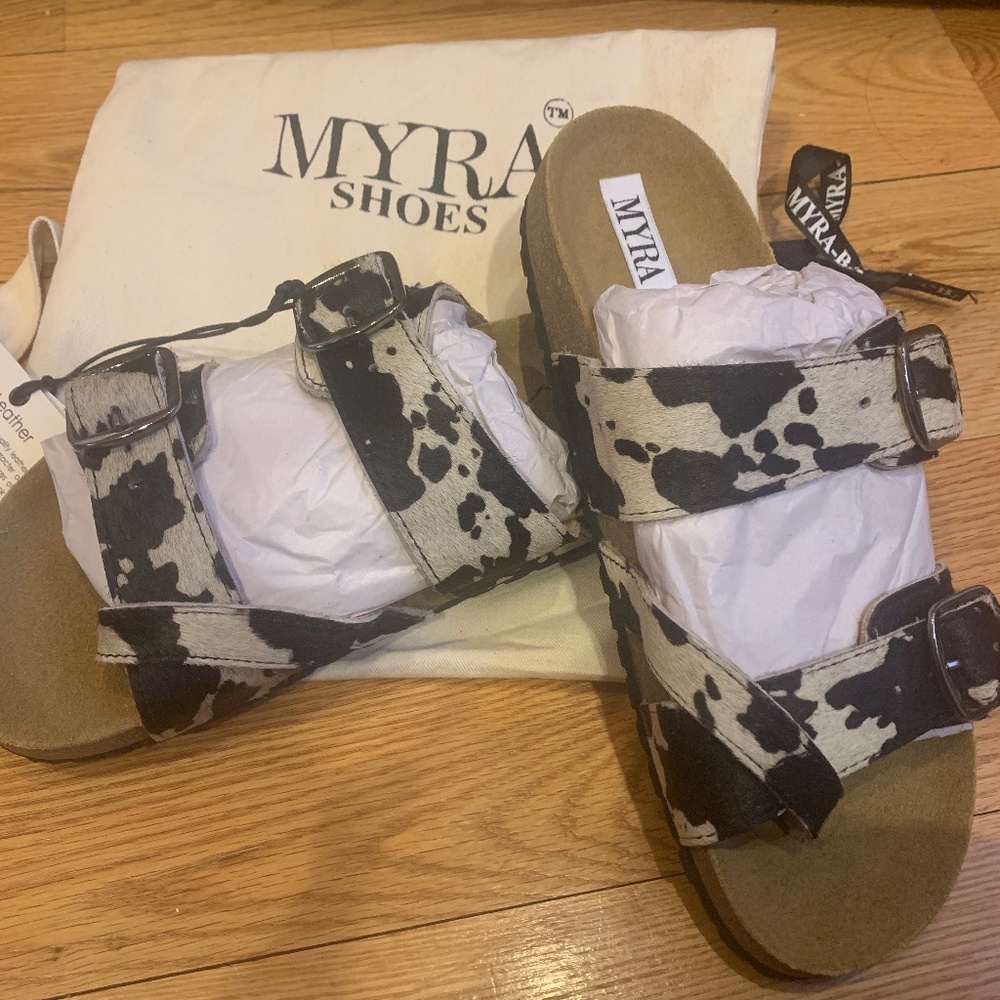 Myra Puddle Cow Print Sandals